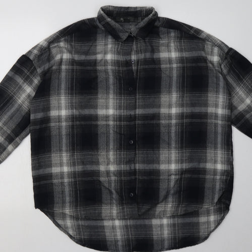 Primark Womens Grey Check Polyester Basic Button-Up Size 6 Collared