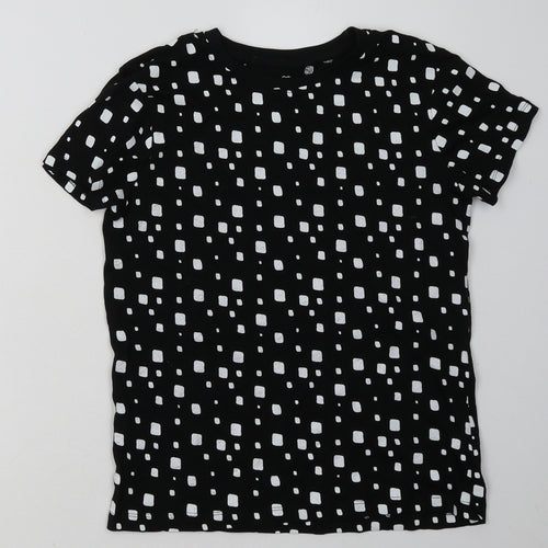 Primark Womens Black Geometric Cotton Basic T-Shirt Size 4 Crew Neck