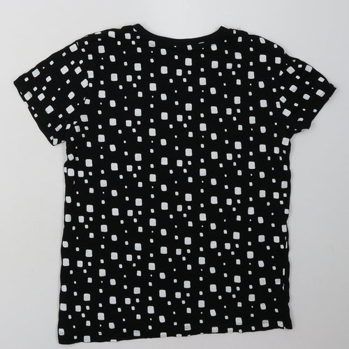 Primark Womens Black Geometric Cotton Basic T-Shirt Size 4 Crew Neck