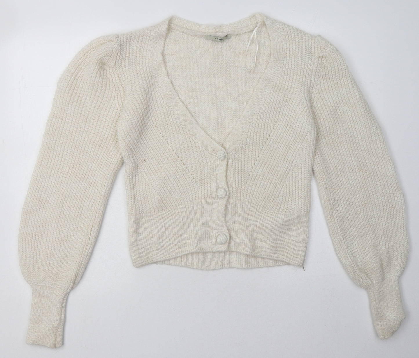George Womens White V-Neck  Acrylic Cardigan Jumper Size 10