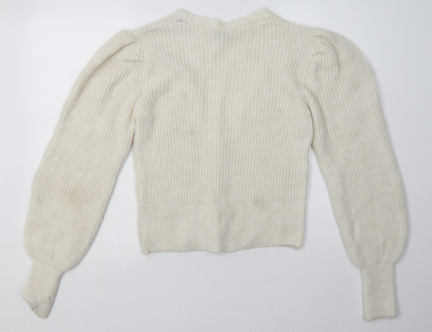 George Womens White V-Neck  Acrylic Cardigan Jumper Size 10