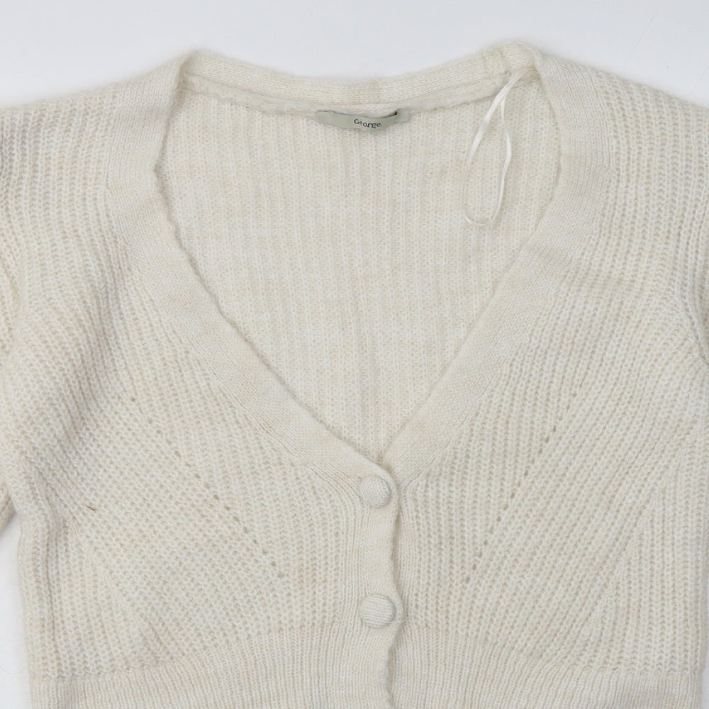 George Womens White V-Neck  Acrylic Cardigan Jumper Size 10
