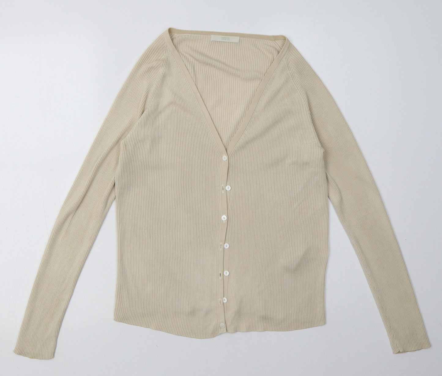 Marks and Spencer Womens Beige V-Neck  Silk Cardigan Jumper Size 16