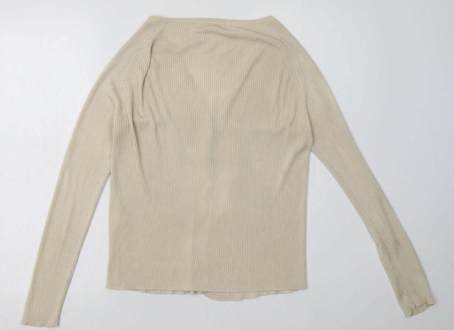 Marks and Spencer Womens Beige V-Neck  Silk Cardigan Jumper Size 16
