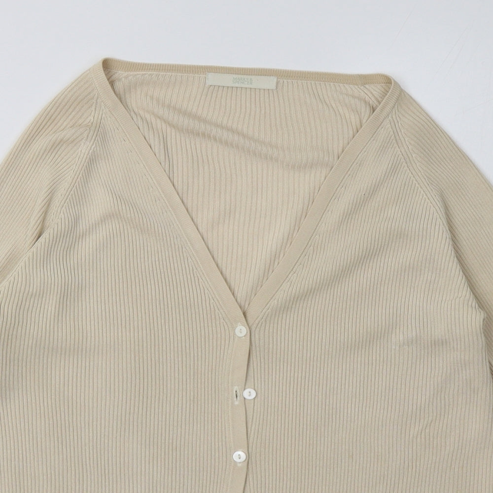 Marks and Spencer Womens Beige V-Neck  Silk Cardigan Jumper Size 16
