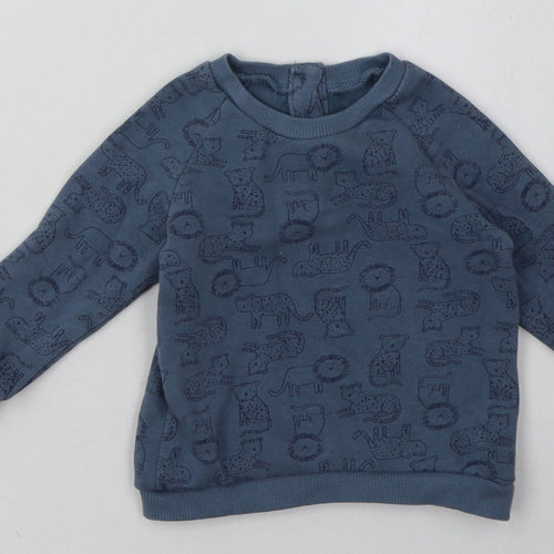 Matalan Boys Blue Animal Print Cotton Basic Casual Size 3-6 Months Crew Neck Button - zoo animals