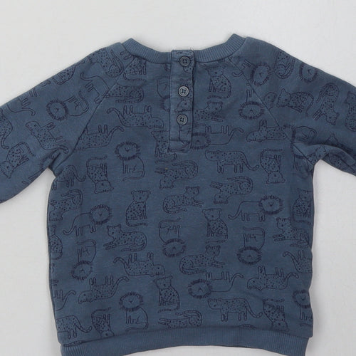 Matalan Boys Blue Animal Print Cotton Basic Casual Size 3-6 Months Crew Neck Button - zoo animals
