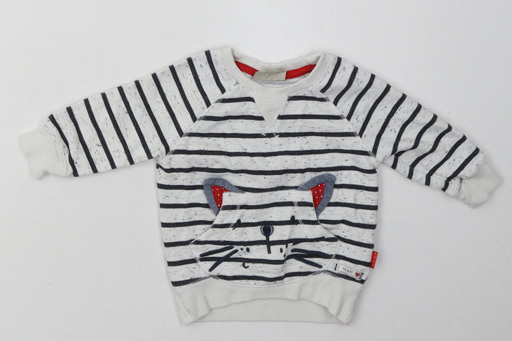 NEXT Girls Grey Striped Cotton Basic Casual Size 6-9 Months Crew Neck Pullover - Cat