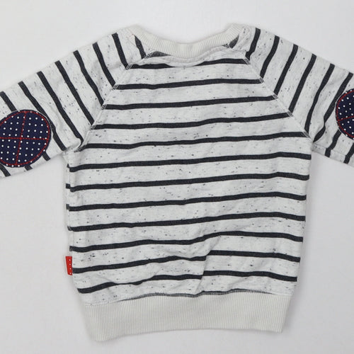 NEXT Girls Grey Striped Cotton Basic Casual Size 6-9 Months Crew Neck Pullover - Cat