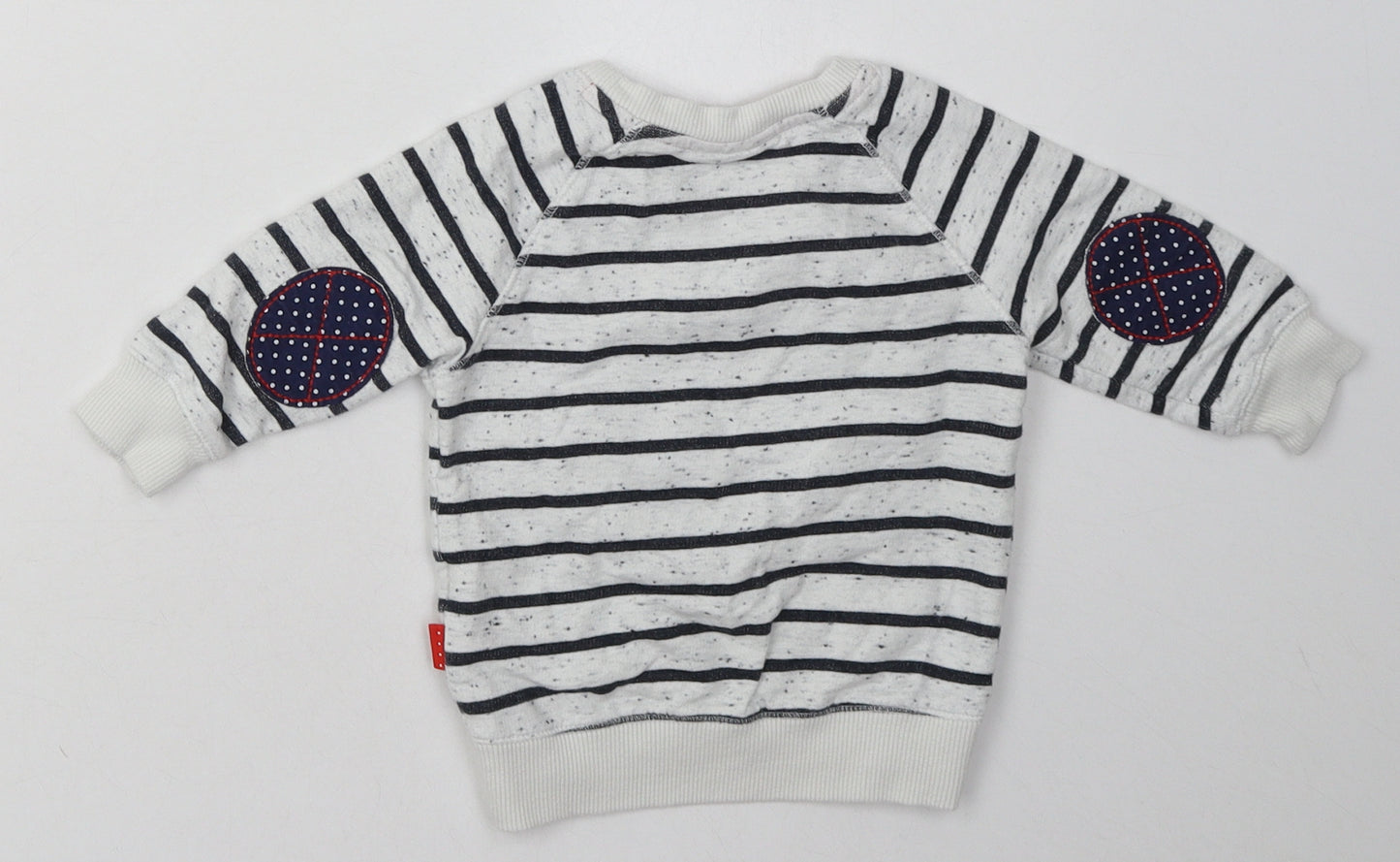 NEXT Girls Grey Striped Cotton Basic Casual Size 6-9 Months Crew Neck Pullover - Cat