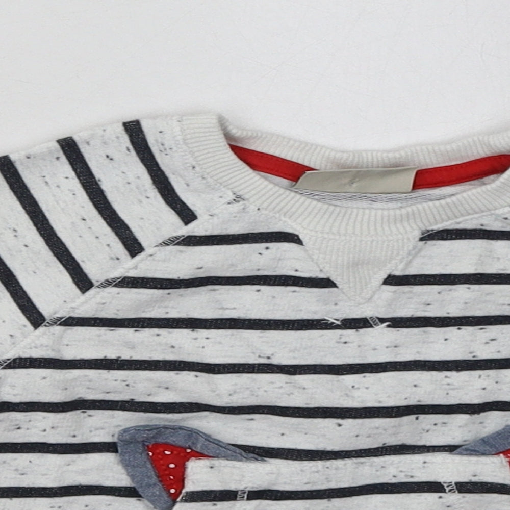 NEXT Girls Grey Striped Cotton Basic Casual Size 6-9 Months Crew Neck Pullover - Cat
