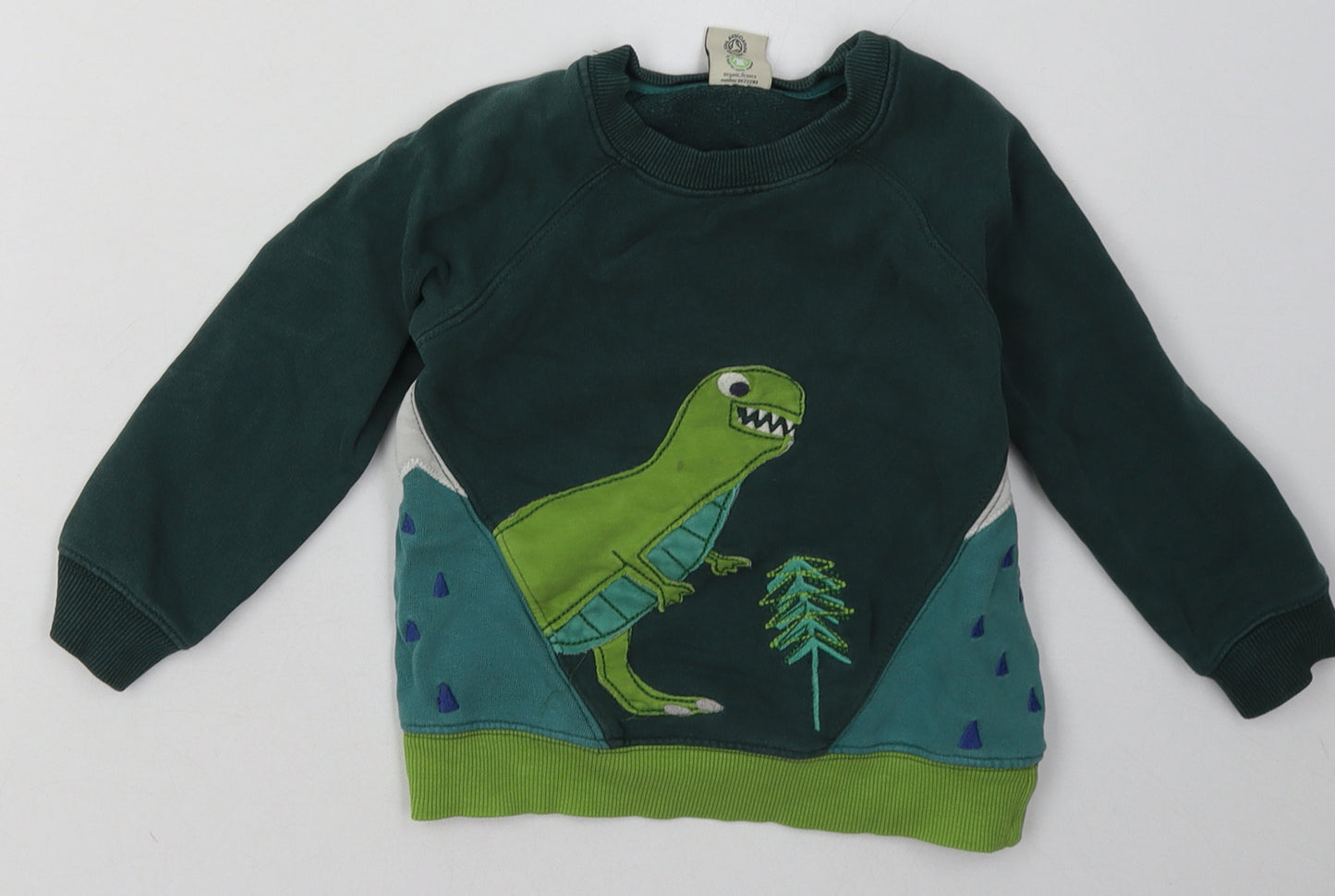 Frugi Boys Green Animal Print Cotton Pullover Sweatshirt Size 2-3 Years  Pullover