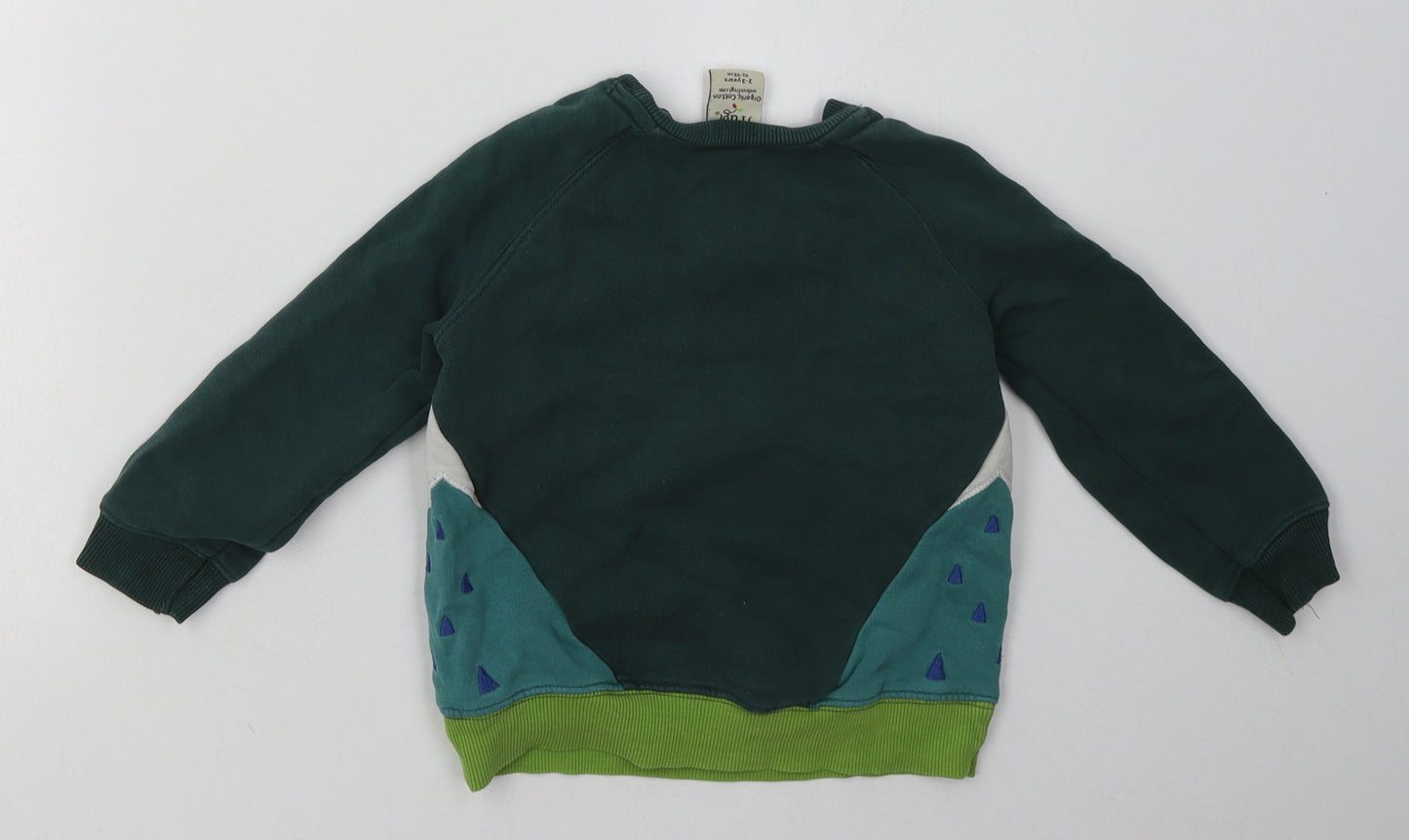 Frugi Boys Green Animal Print Cotton Pullover Sweatshirt Size 2-3 Years  Pullover