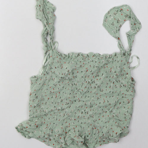 sim & sam Womens Green Floral Viscose Cropped Tank Size S Square Neck