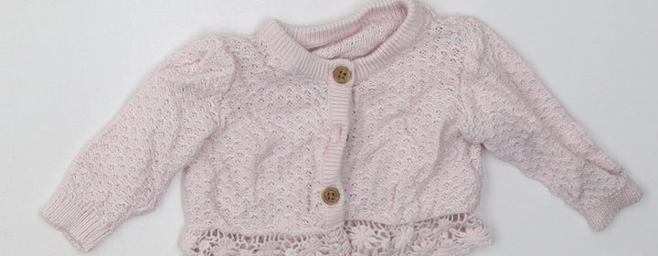 George Girls Pink Cotton Cardigan Jumper Size 0-3 Months Button