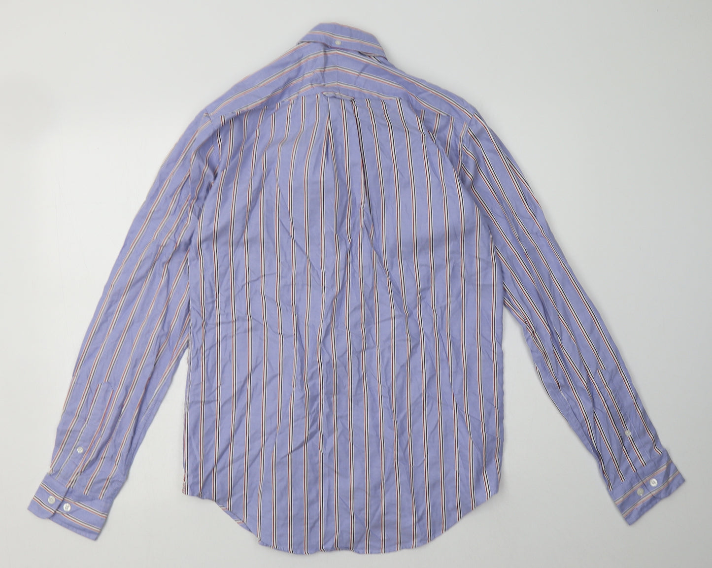 T.M.Lewin Mens Blue Striped Cotton  Button-Up Size S Collared Button