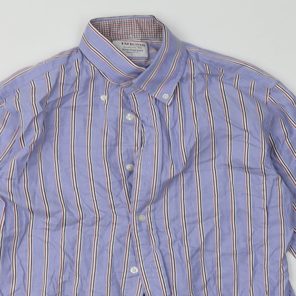 T.M.Lewin Mens Blue Striped Cotton  Button-Up Size S Collared Button