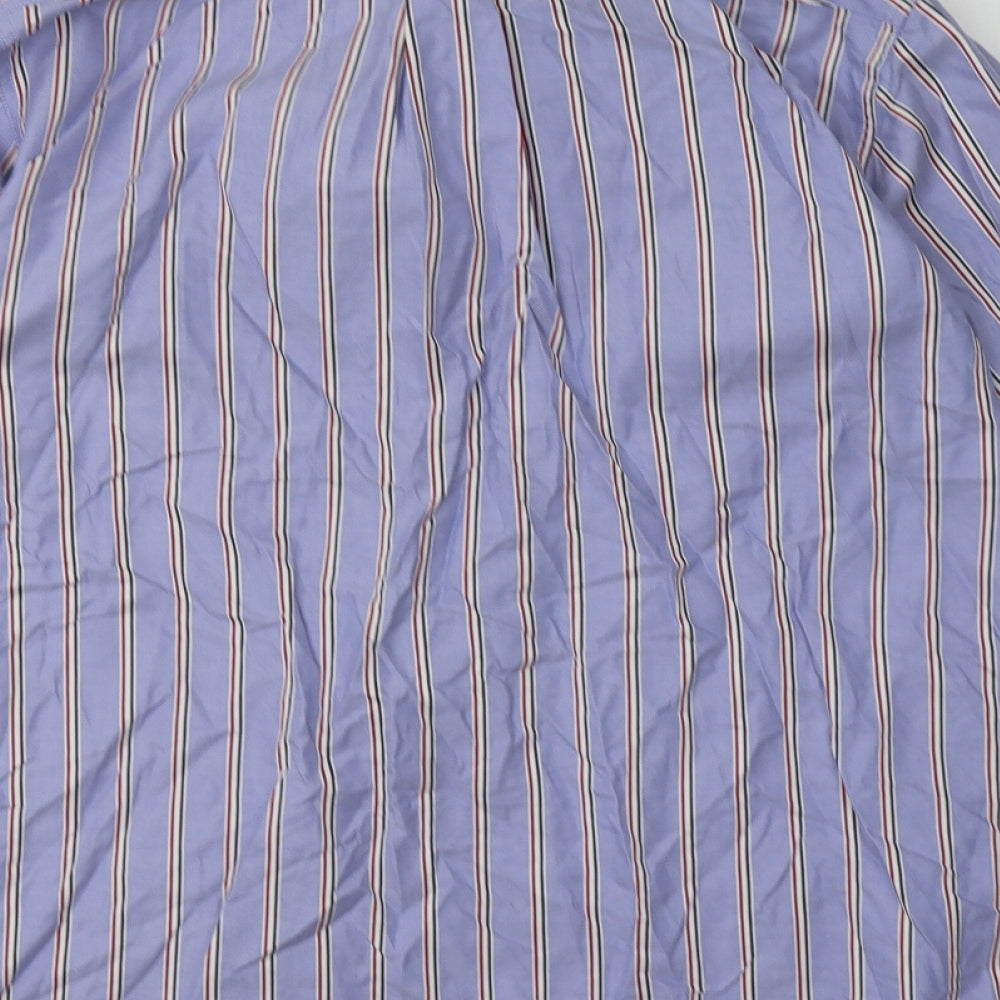 T.M.Lewin Mens Blue Striped Cotton  Button-Up Size S Collared Button