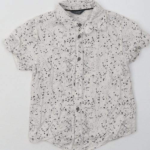 Primark Boys White Geometric Cotton Basic Button-Up Size 6-7 Years Collared Button