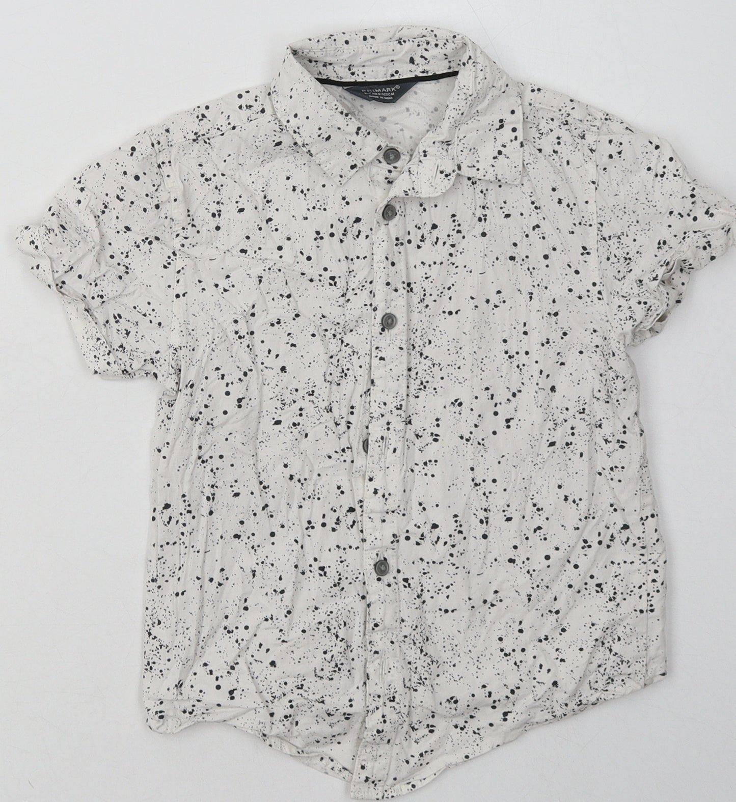 Primark Boys White Geometric Cotton Basic Button-Up Size 6-7 Years Collared Button