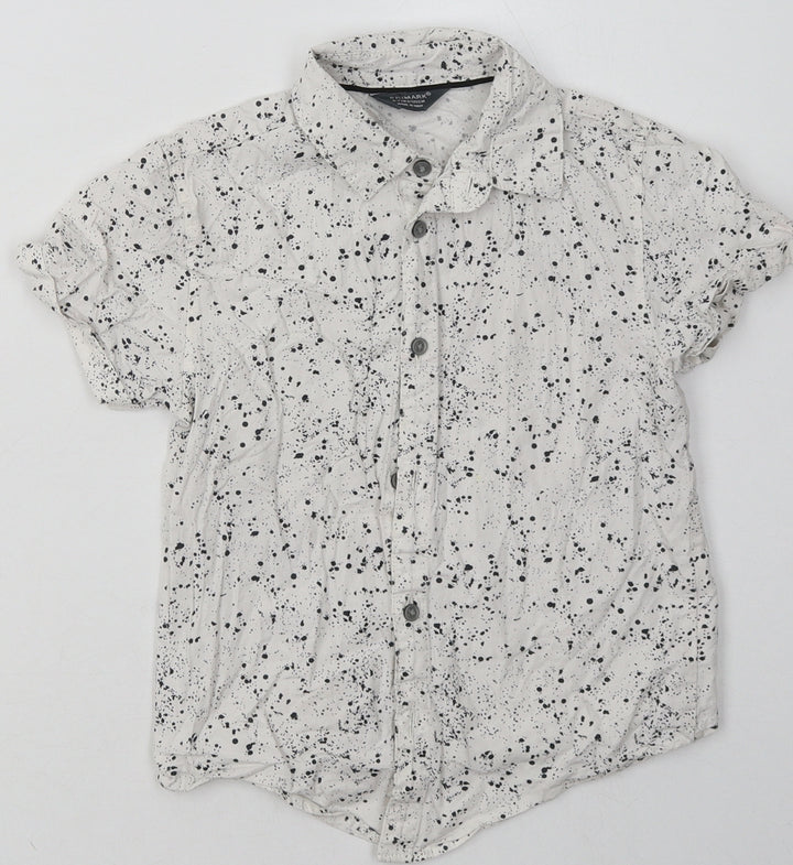 Primark Boys White Geometric Cotton Basic Button-Up Size 6-7 Years Collared Button