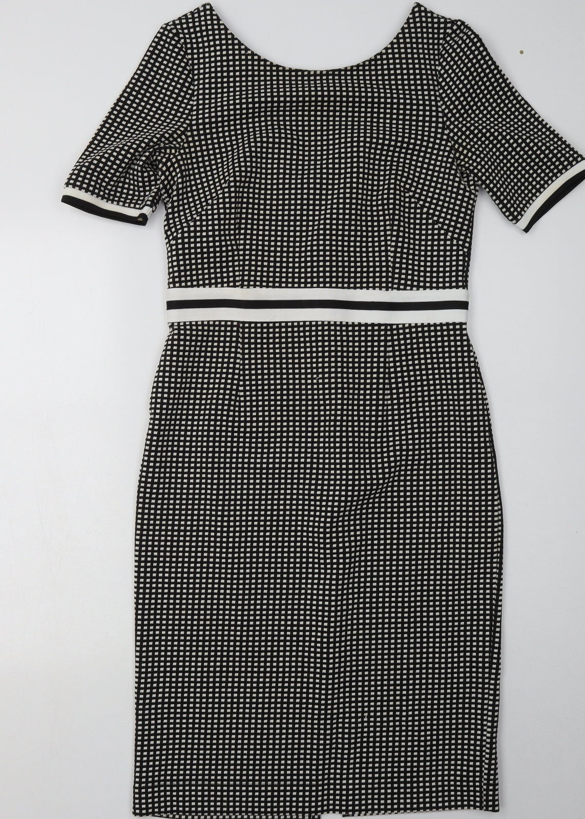 NEXT Womens White Check Polyester Pencil Dress  Size 12  V-Neck Zip