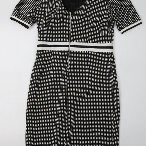 NEXT Womens White Check Polyester Pencil Dress  Size 12  V-Neck Zip
