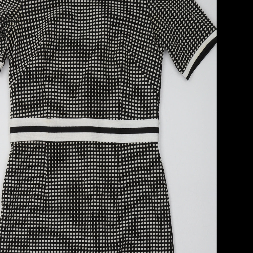 NEXT Womens White Check Polyester Pencil Dress  Size 12  V-Neck Zip
