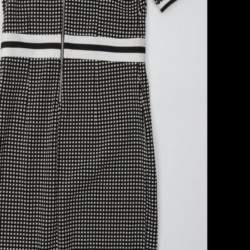 NEXT Womens White Check Polyester Pencil Dress  Size 12  V-Neck Zip
