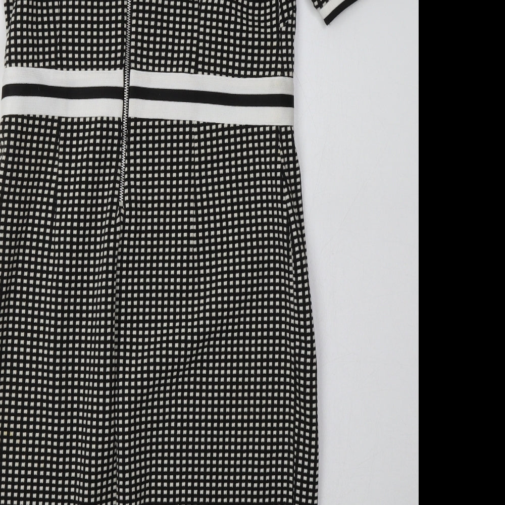 NEXT Womens White Check Polyester Pencil Dress  Size 12  V-Neck Zip