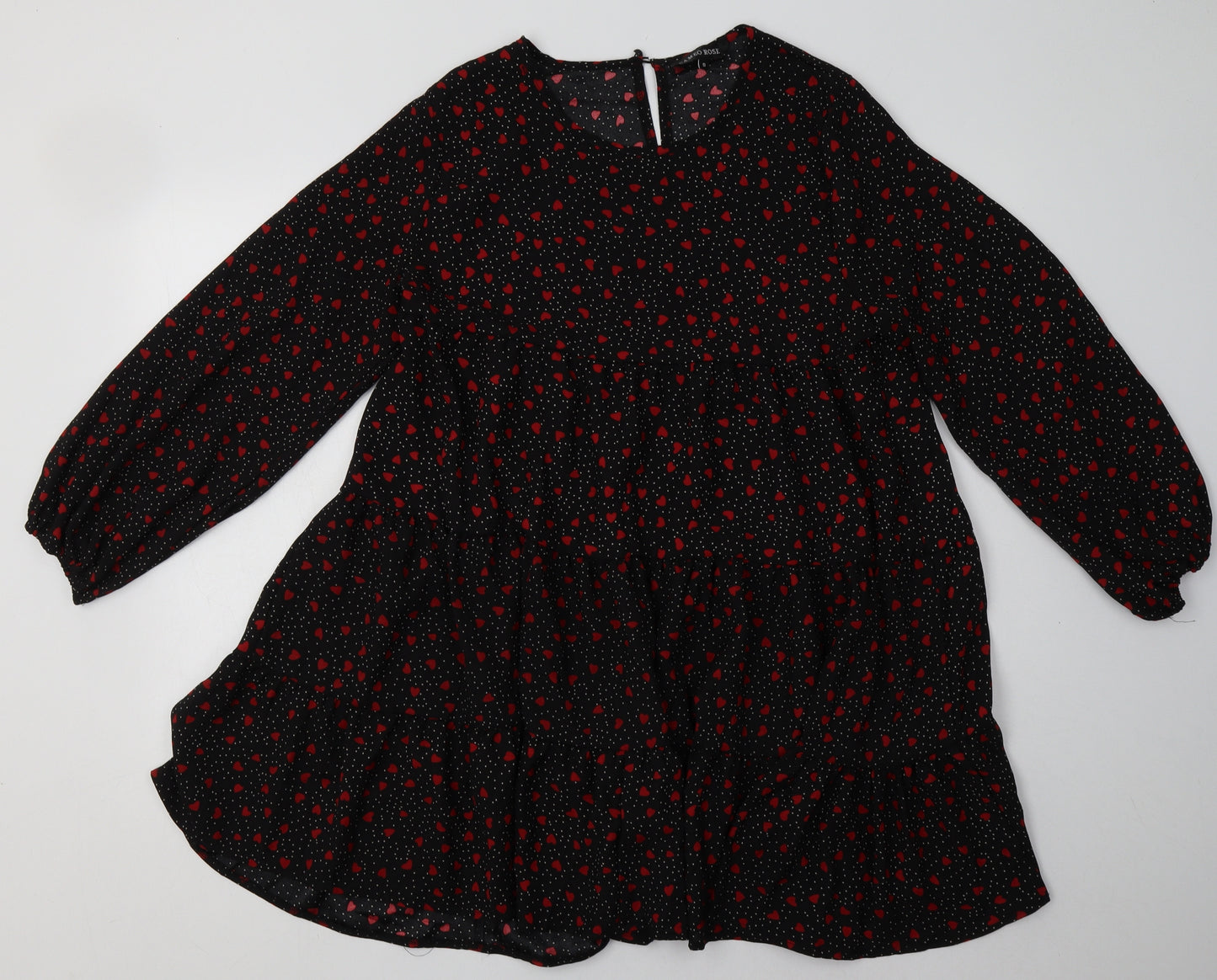 Cameo Rose Womens Pink Geometric Polyester A-Line  Size S  Crew Neck Button - Heart Print
