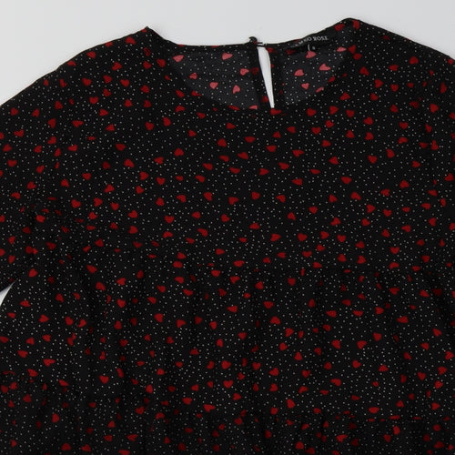 Cameo Rose Womens Pink Geometric Polyester A-Line  Size S  Crew Neck Button - Heart Print