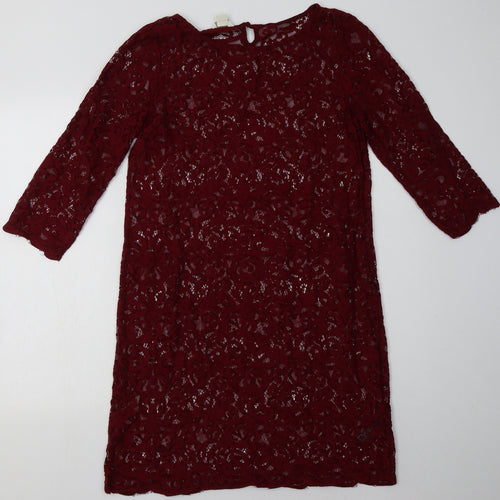 Monsoon Womens Red Geometric Nylon A-Line  Size 12  Crew Neck Pullover