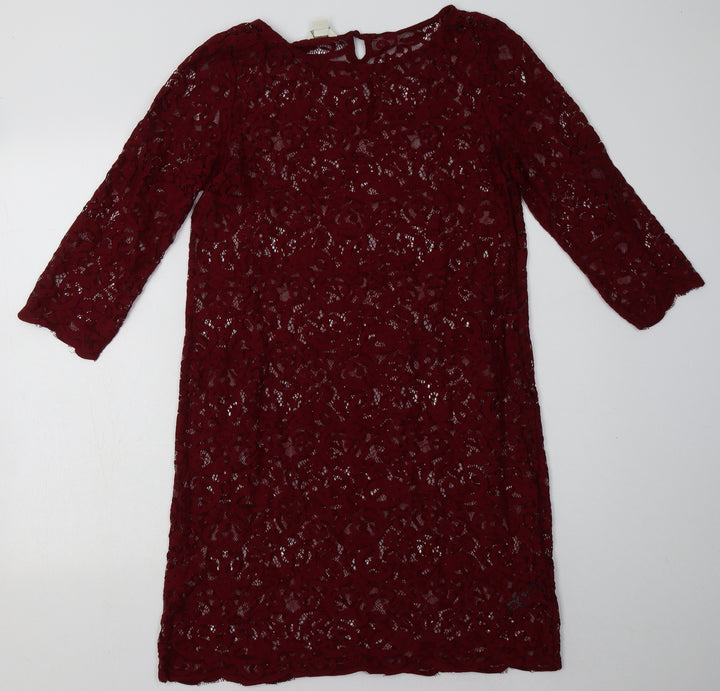 Monsoon Womens Red Geometric Nylon A-Line Size 12 Crew Neck Pullover