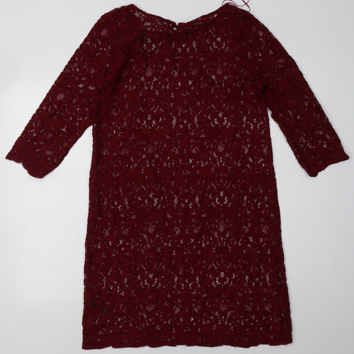 Monsoon Womens Red Geometric Nylon A-Line  Size 12  Crew Neck Pullover