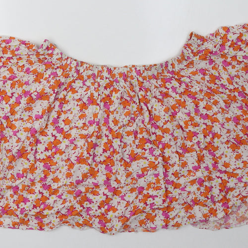 Select Womens Orange Floral Viscose Basic Blouse Size 18 Off the Shoulder