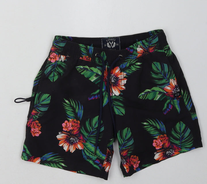 Coast Boys Black Floral Polyester Sweat Shorts Size 6-7 Years  Regular Tie