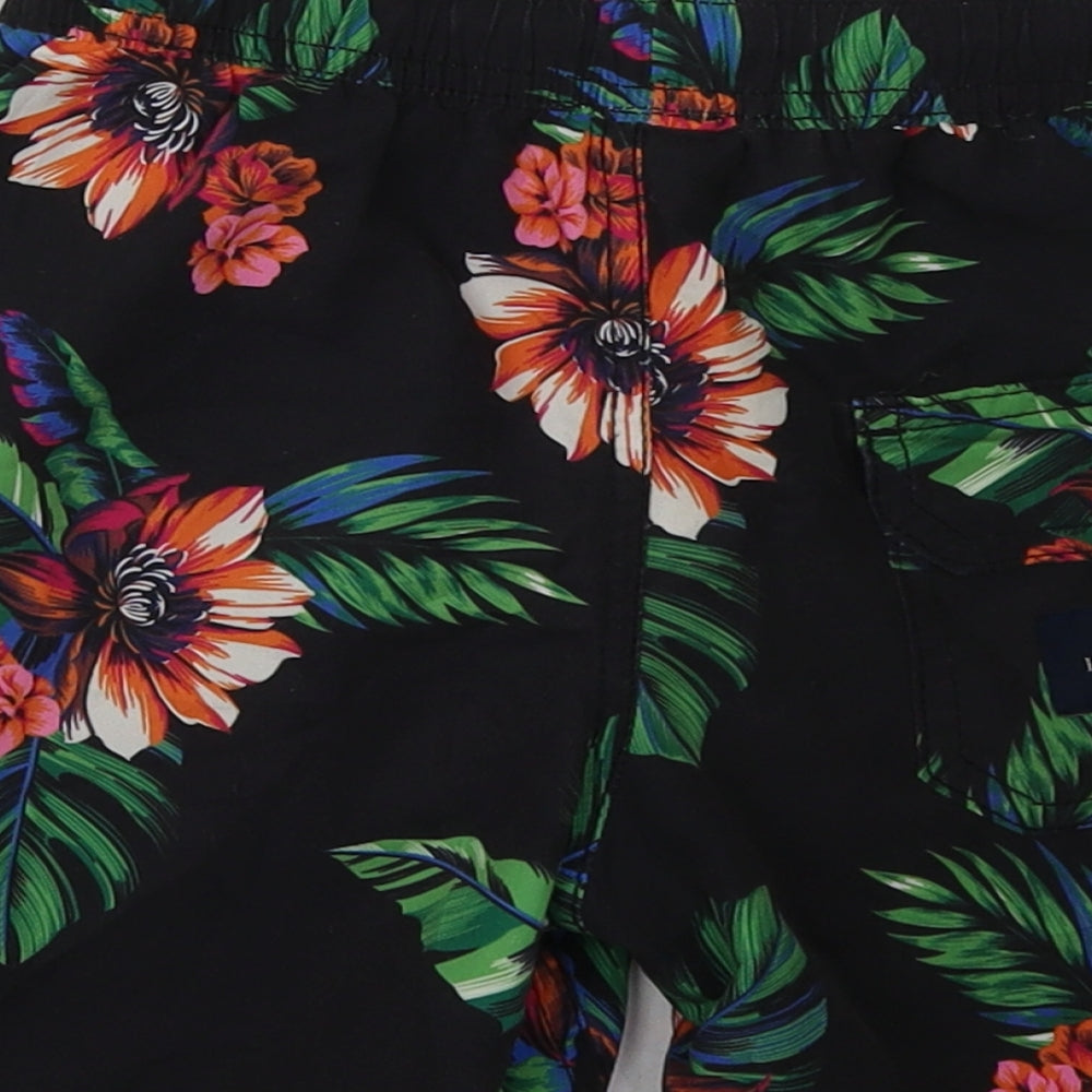 Coast Boys Black Floral Polyester Sweat Shorts Size 6-7 Years  Regular Tie
