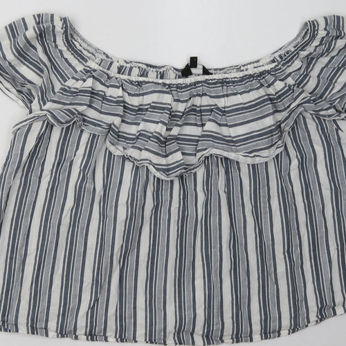 New Look Womens Grey Striped Cotton Basic Blouse Size 16 Off the Shoulder