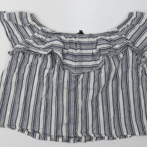 New Look Womens Grey Striped Cotton Basic Blouse Size 16 Off the Shoulder