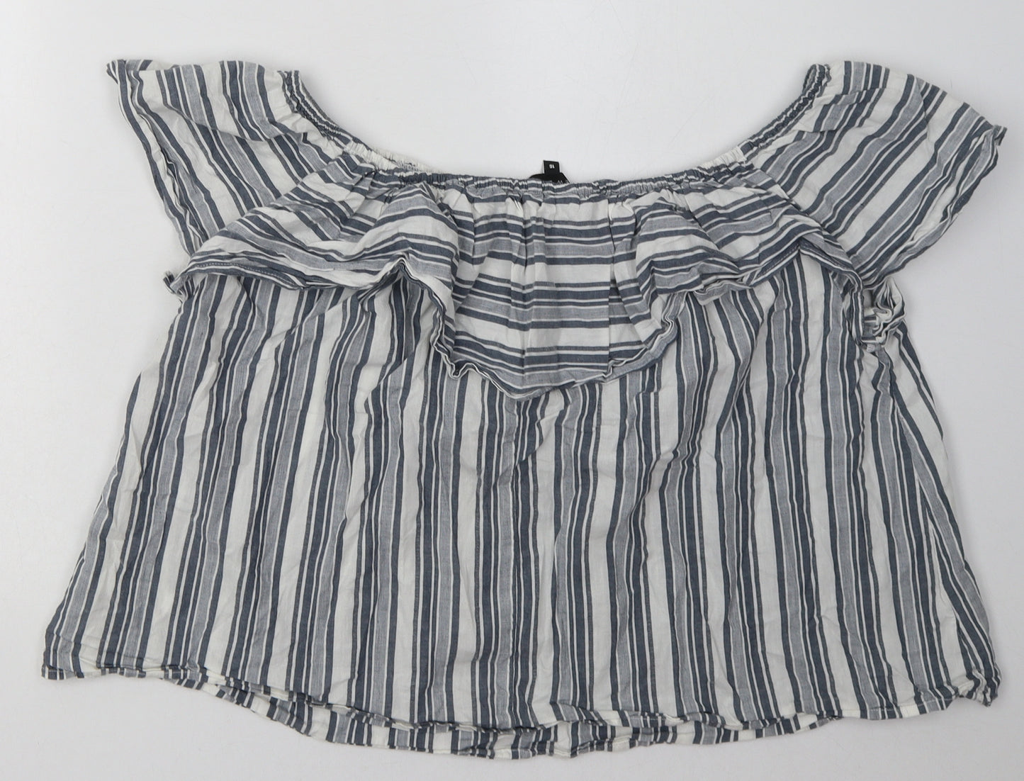 New Look Womens Grey Striped Cotton Basic Blouse Size 16 Off the Shoulder