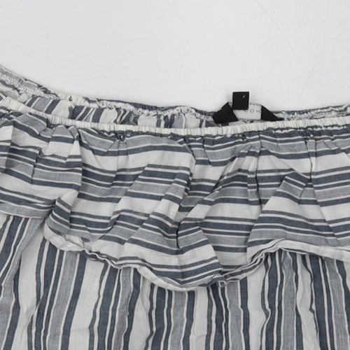 New Look Womens Grey Striped Cotton Basic Blouse Size 16 Off the Shoulder