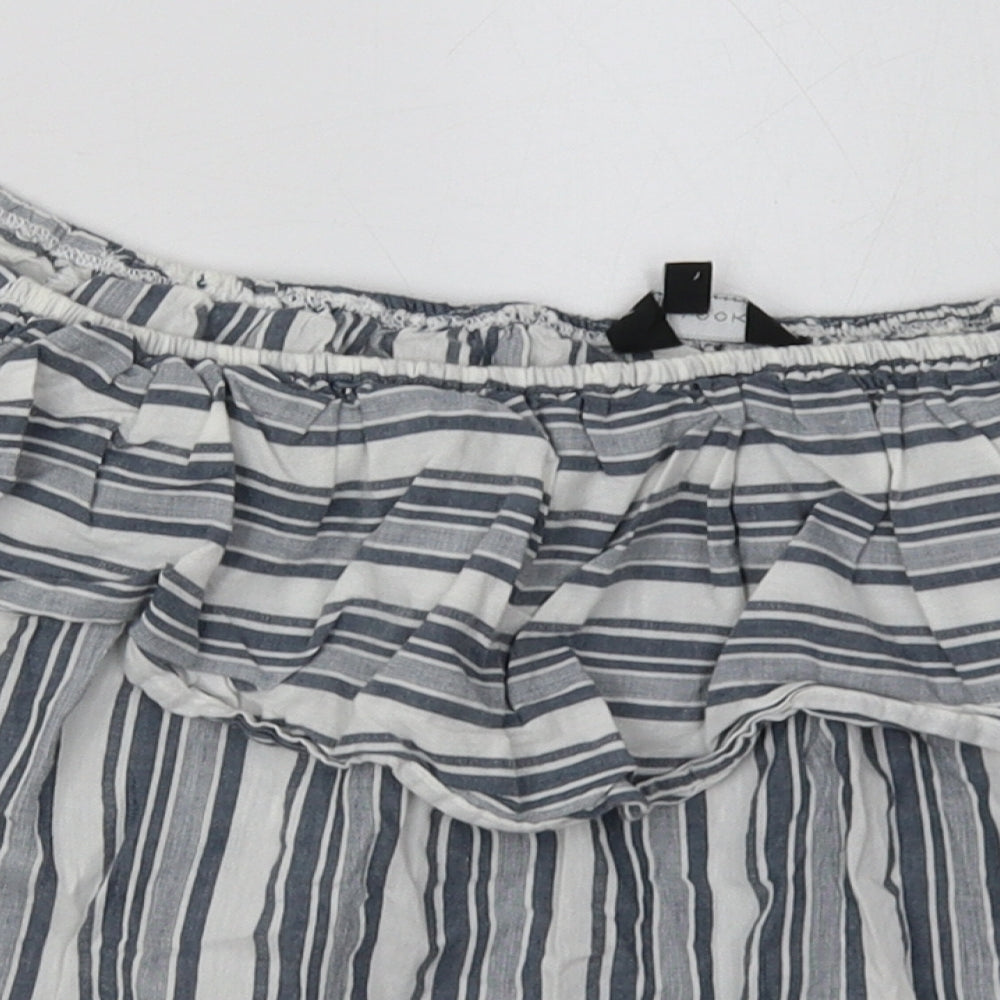 New Look Womens Grey Striped Cotton Basic Blouse Size 16 Off the Shoulder