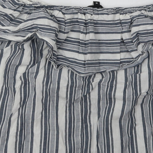 New Look Womens Grey Striped Cotton Basic Blouse Size 16 Off the Shoulder