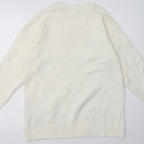 Primark Womens White  Acrylic Pullover Sweatshirt Size L  Pullover