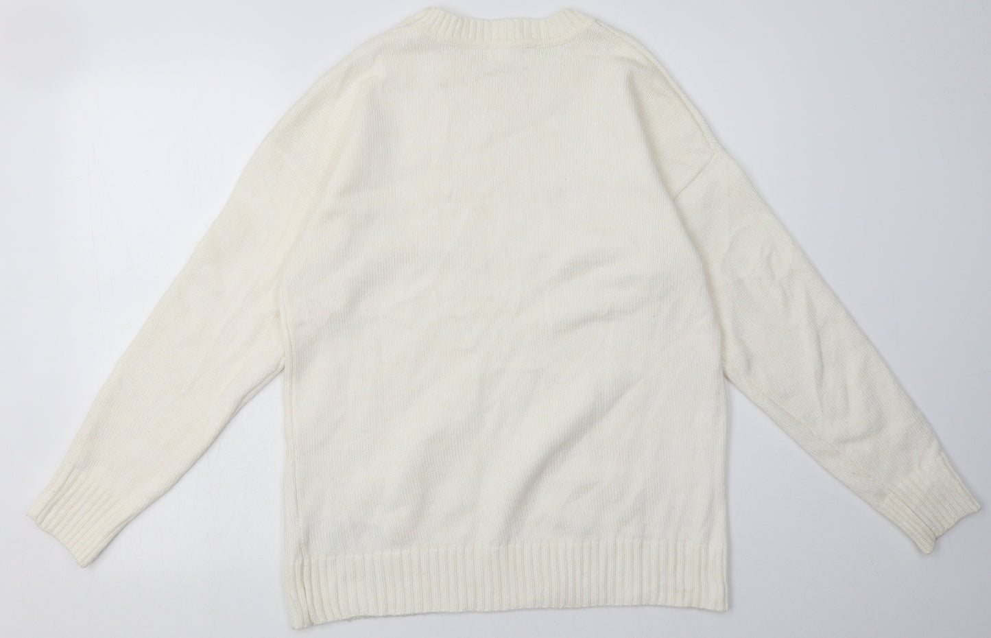 Primark Womens White  Acrylic Pullover Sweatshirt Size L  Pullover
