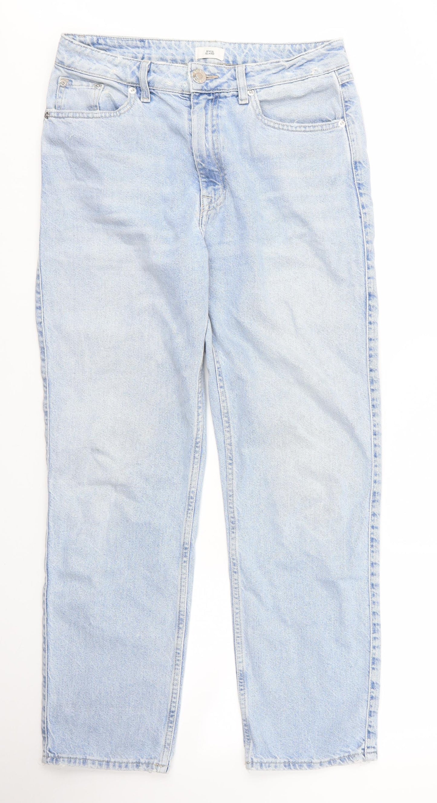 River Island Womens Blue  Cotton Straight Jeans Size 12 L27 in Regular Zip