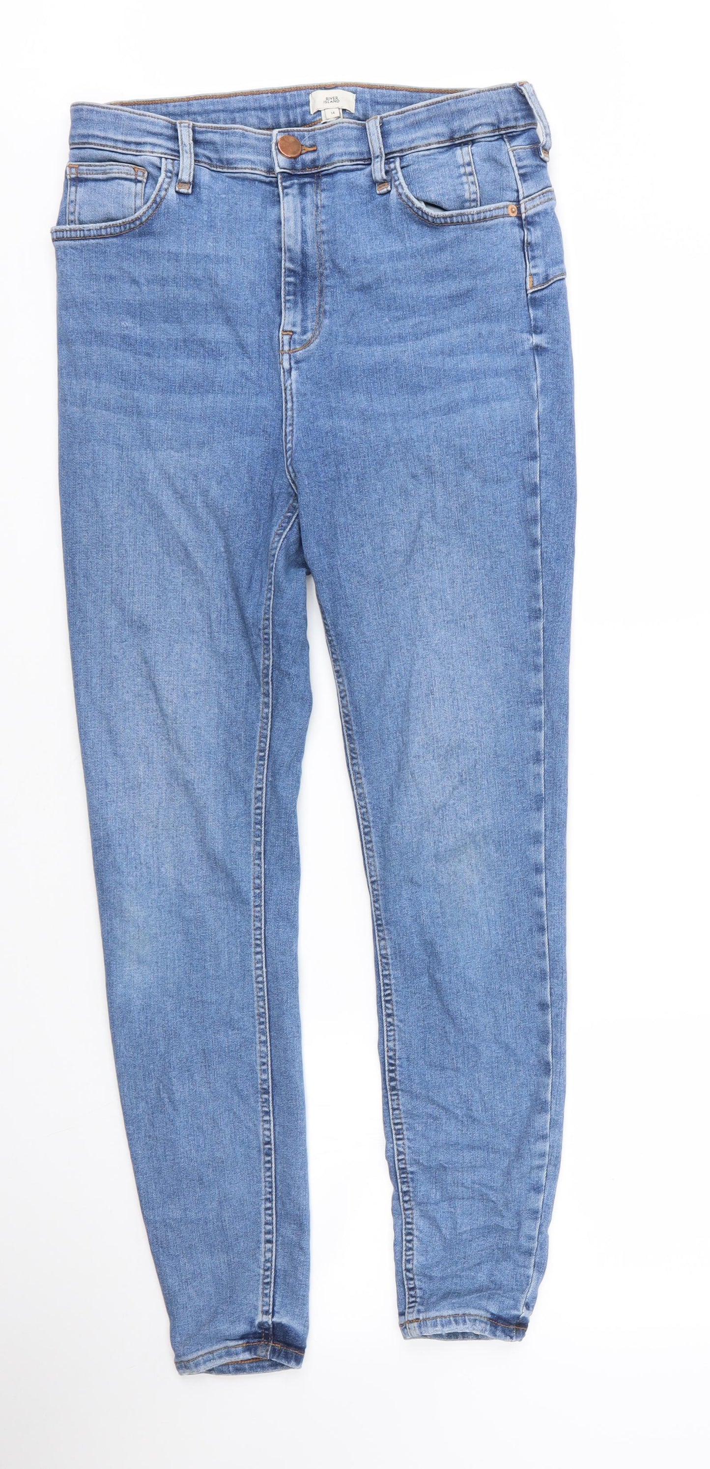 River Island Womens Blue  Cotton Skinny Jeans Size 14 L28 in Regular Zip