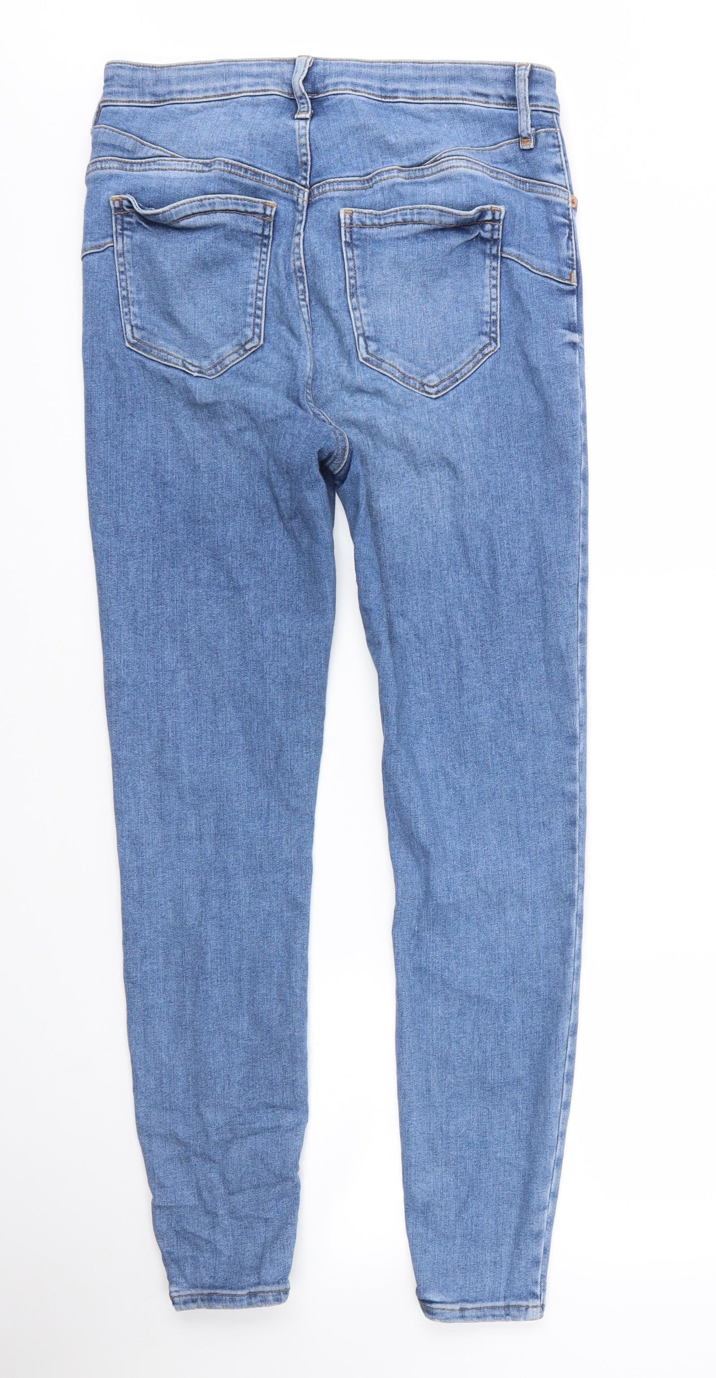River Island Womens Blue  Cotton Skinny Jeans Size 14 L28 in Regular Zip