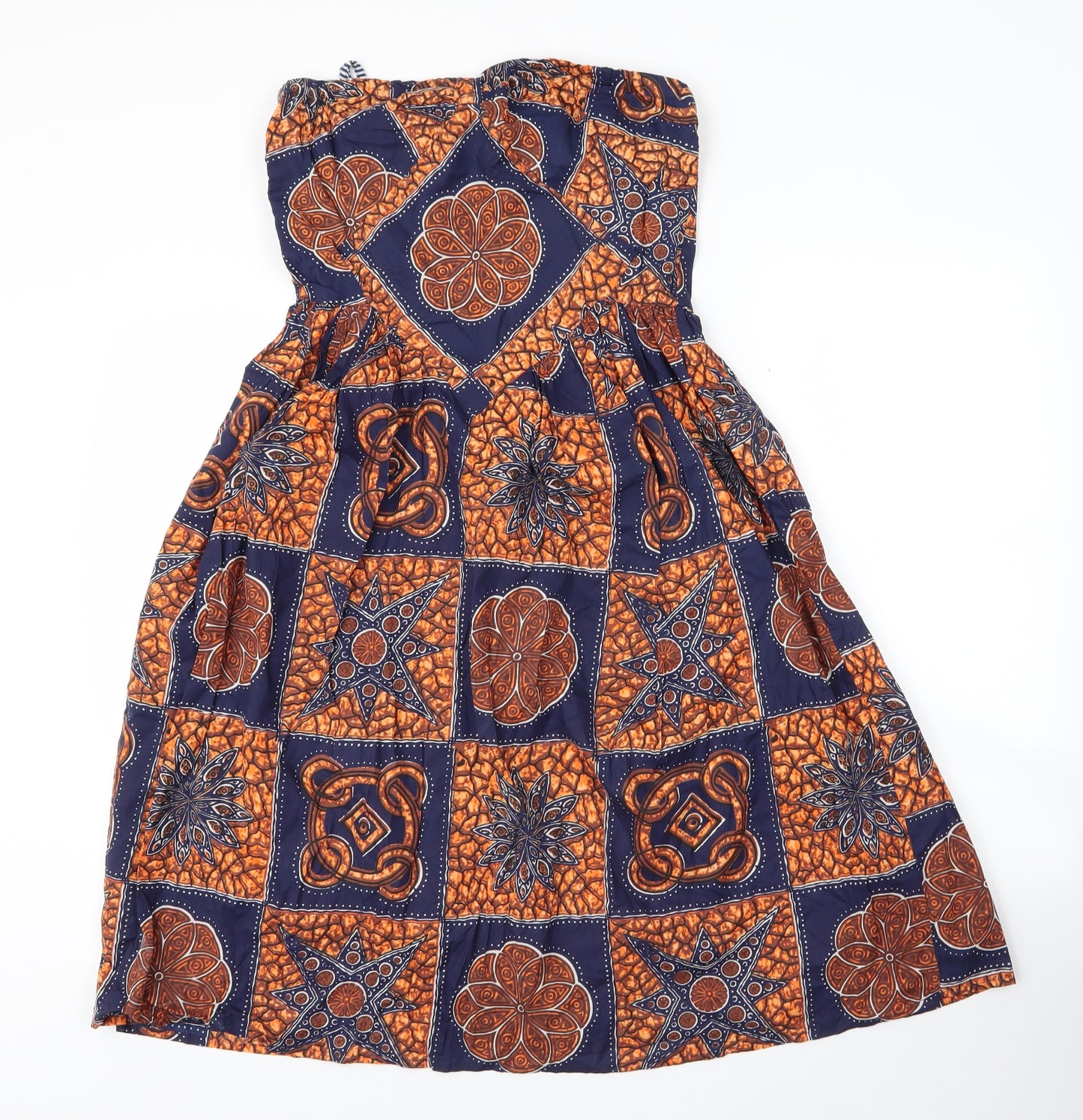 Primark Womens Orange Batik Cotton A-Line  Size 12  Off the Shoulder Zip